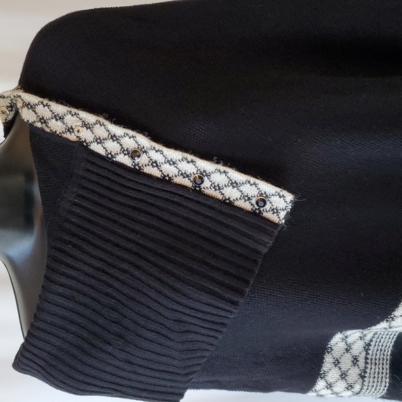 White House Black Market Assymetrical Cowl Neck Poncho In Black And Ecru Size M - Picture 2 of 12